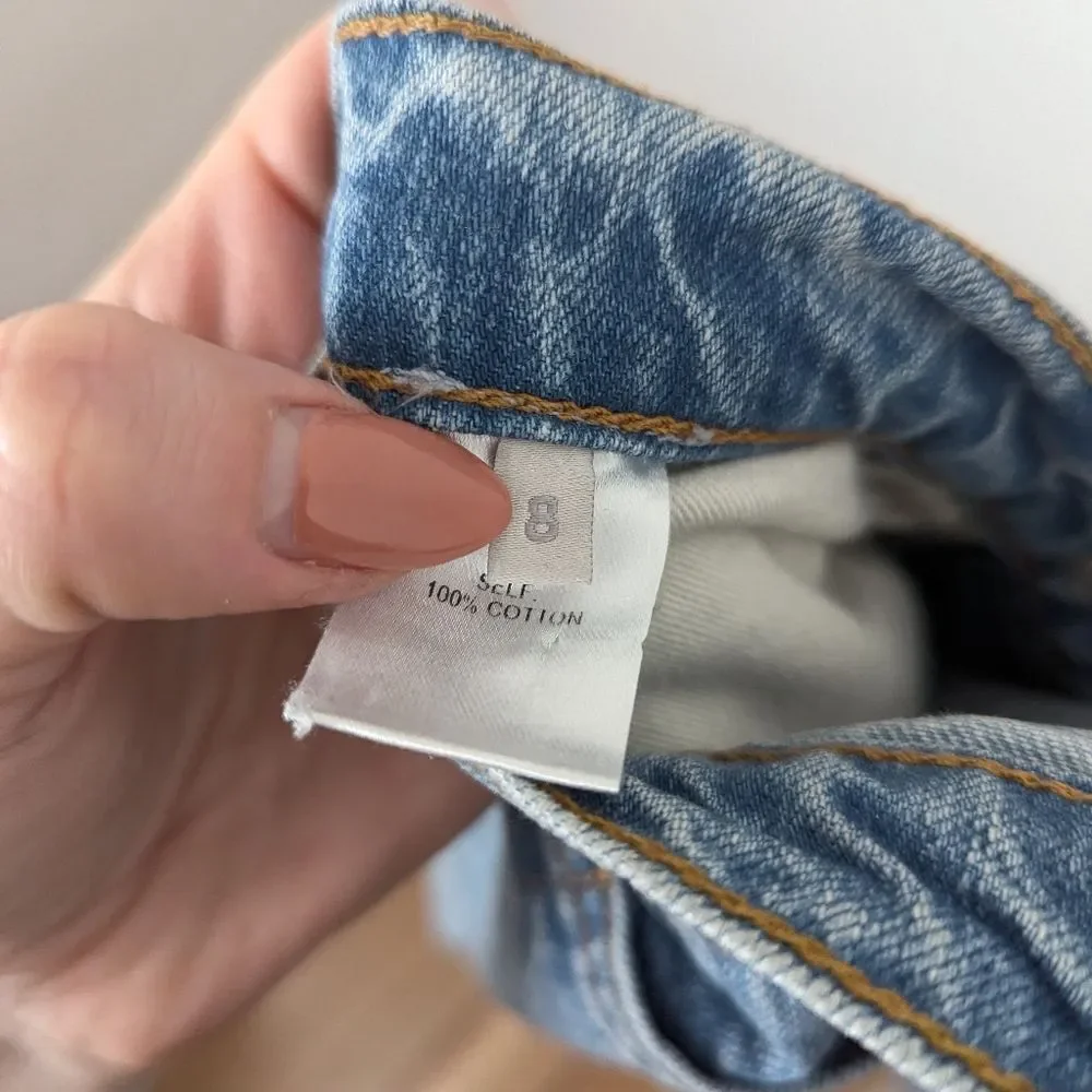 Monse light wash blue indigo denim criss cross Deconstructed Boyfriend Jeans